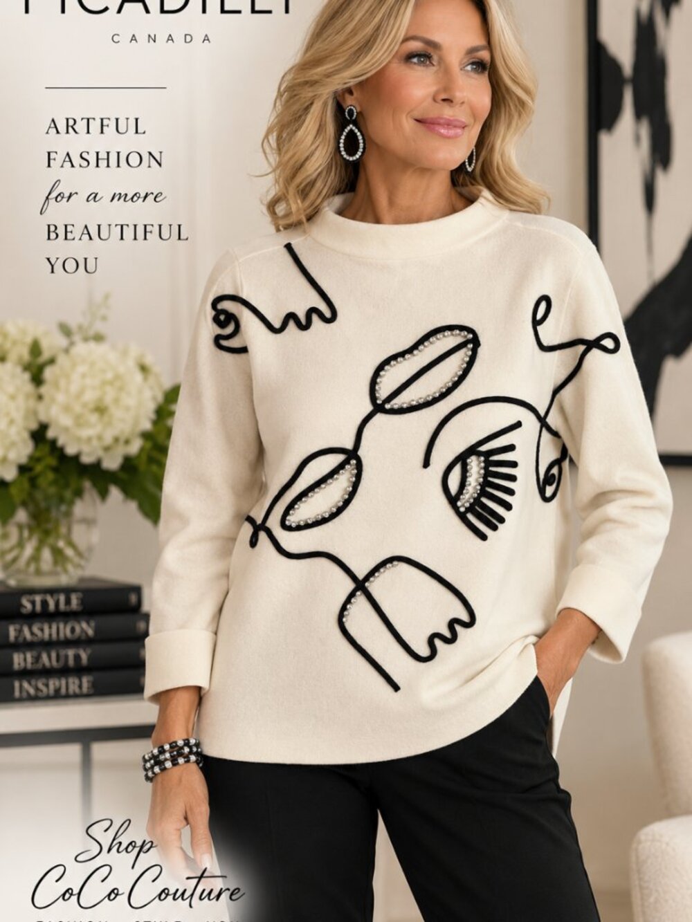 YE763 Cream Sweater with Black Detail by PICADILLY